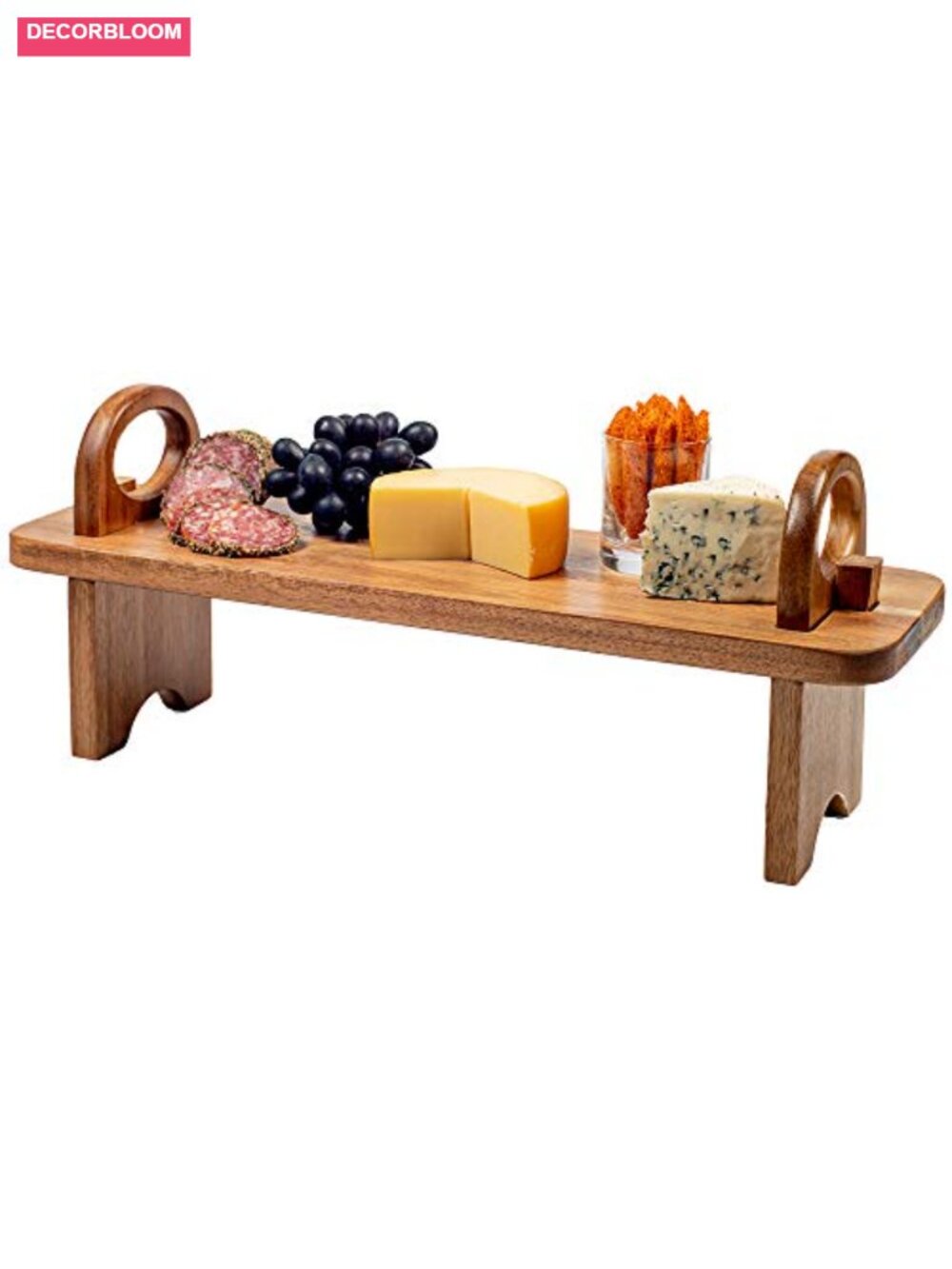 Acacia Wood Serving Board on Stand Raised Charcuterie Platter Kitchen Organizer